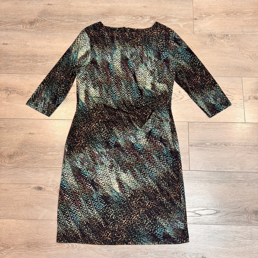 Cato Sheath‎ Dress Size 12 Green Mixed Animal Print 3/4 Sleeve Twist Waist